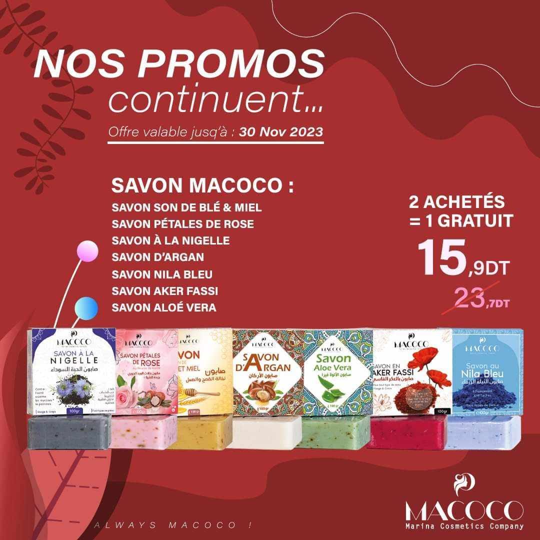 Macoco savon 2 achetés = 1 gratuit