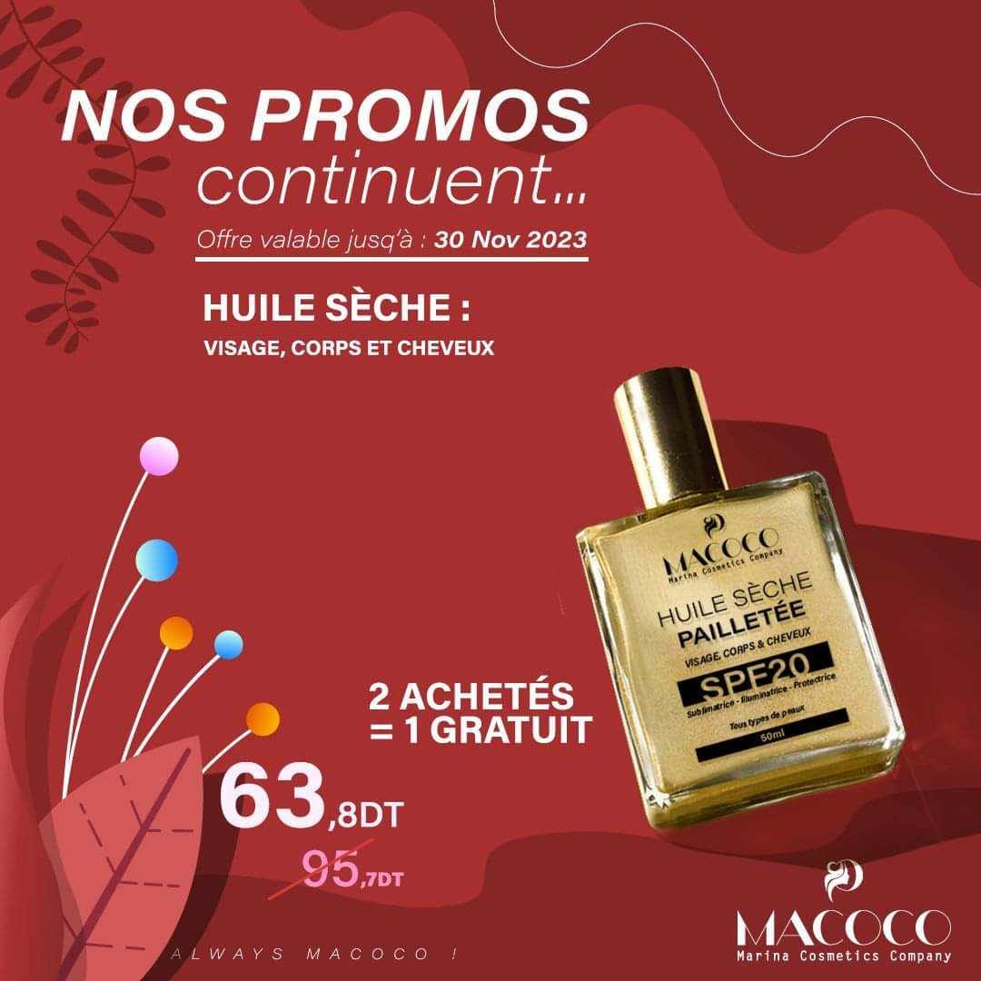 Macoco huile sèche : visage , corps et cheveux 