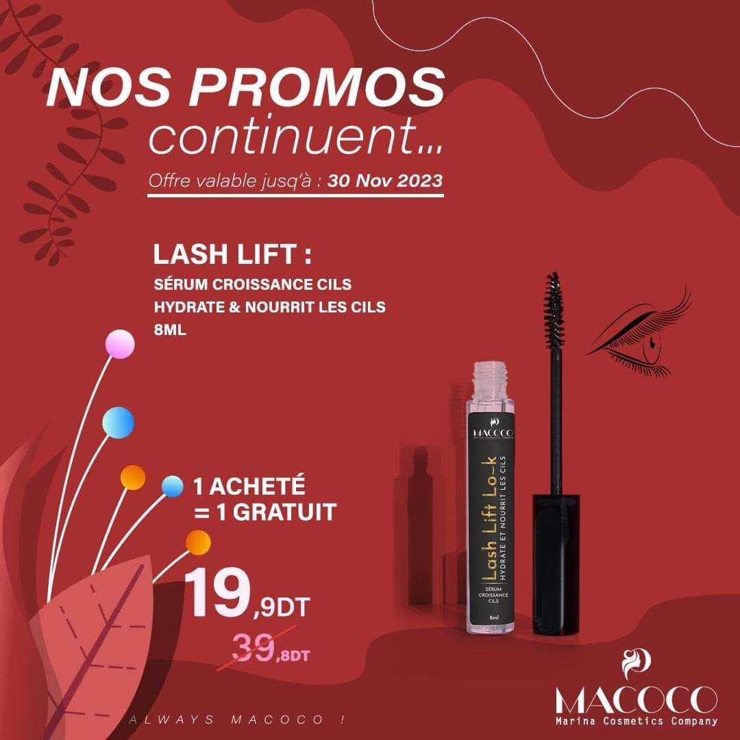 Macoco lash lift : sérum croissance cils hydrate & nourrit  les cils 8ml