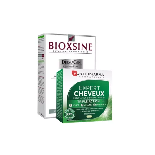 PACK HAIR STYLE :BIOXSINE SHAMPOOING ANTI-CHUTE CHEVEUX GRAS 300ML OU CHEVEUX NORMAUX ET SECS +FORTE PHARMA EXPERT CHEVEUX 28 COMPRIMES