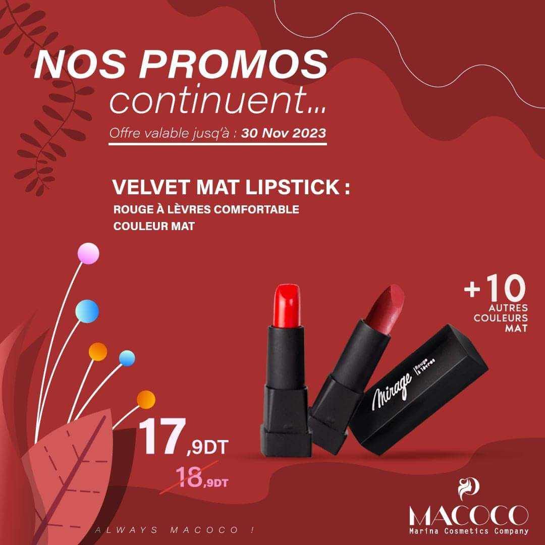 Macoco velvet mat lipstick : rouge à lèvres confortable +couleur mat